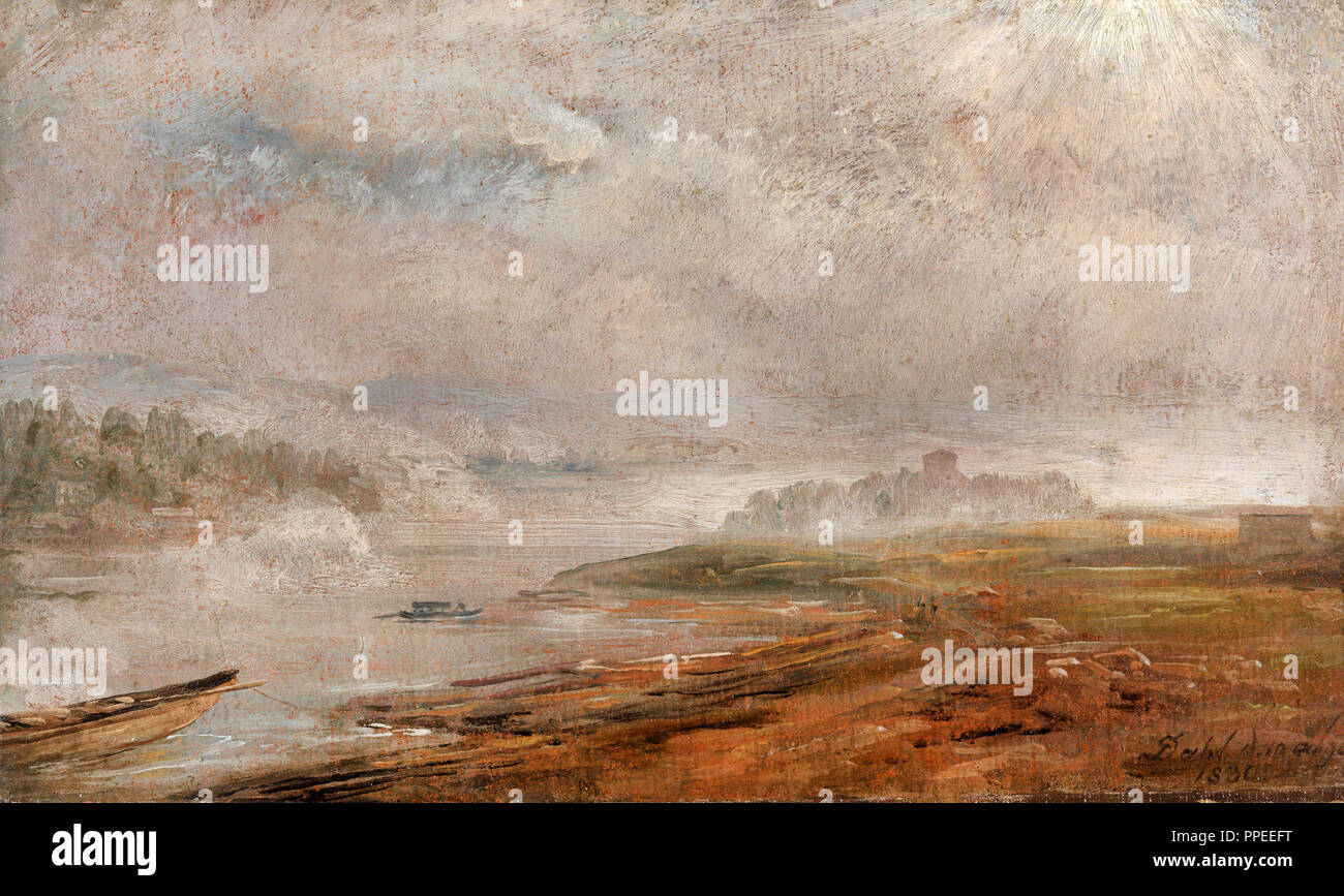 Johan Christian Dahl - El Elba en una mañana neblinosa 1830 Óleo sobre papel. Galería Nacional de Noruega, Oslo, Noruega. Foto de stock