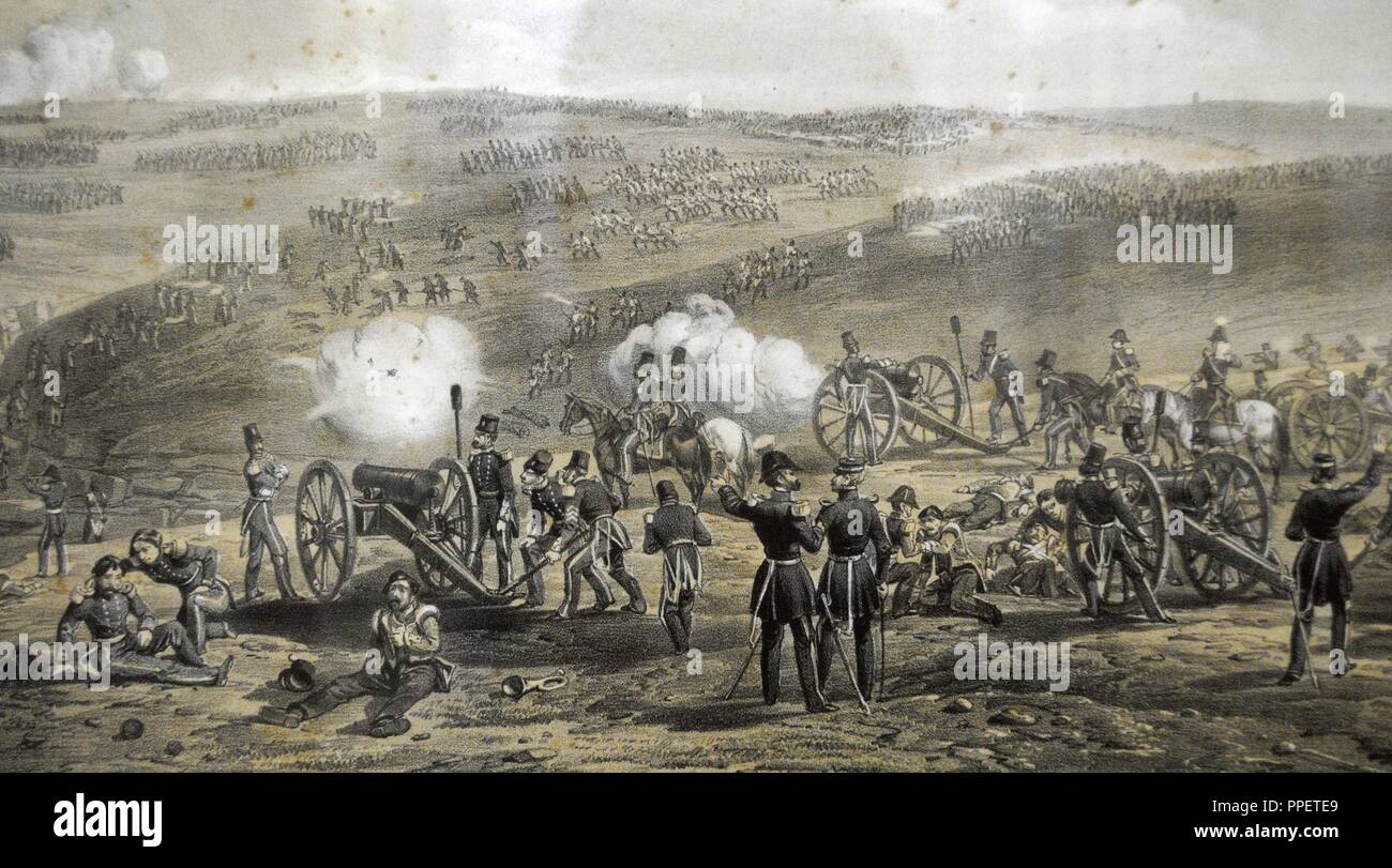 Guerra de Crimea (1853-1856). Batalla de Inkerman. El 5 de noviembre de 1854. Grabado en color. Museo de la flota del Mar Negro. Sebastopol. Ucrania. Foto de stock
