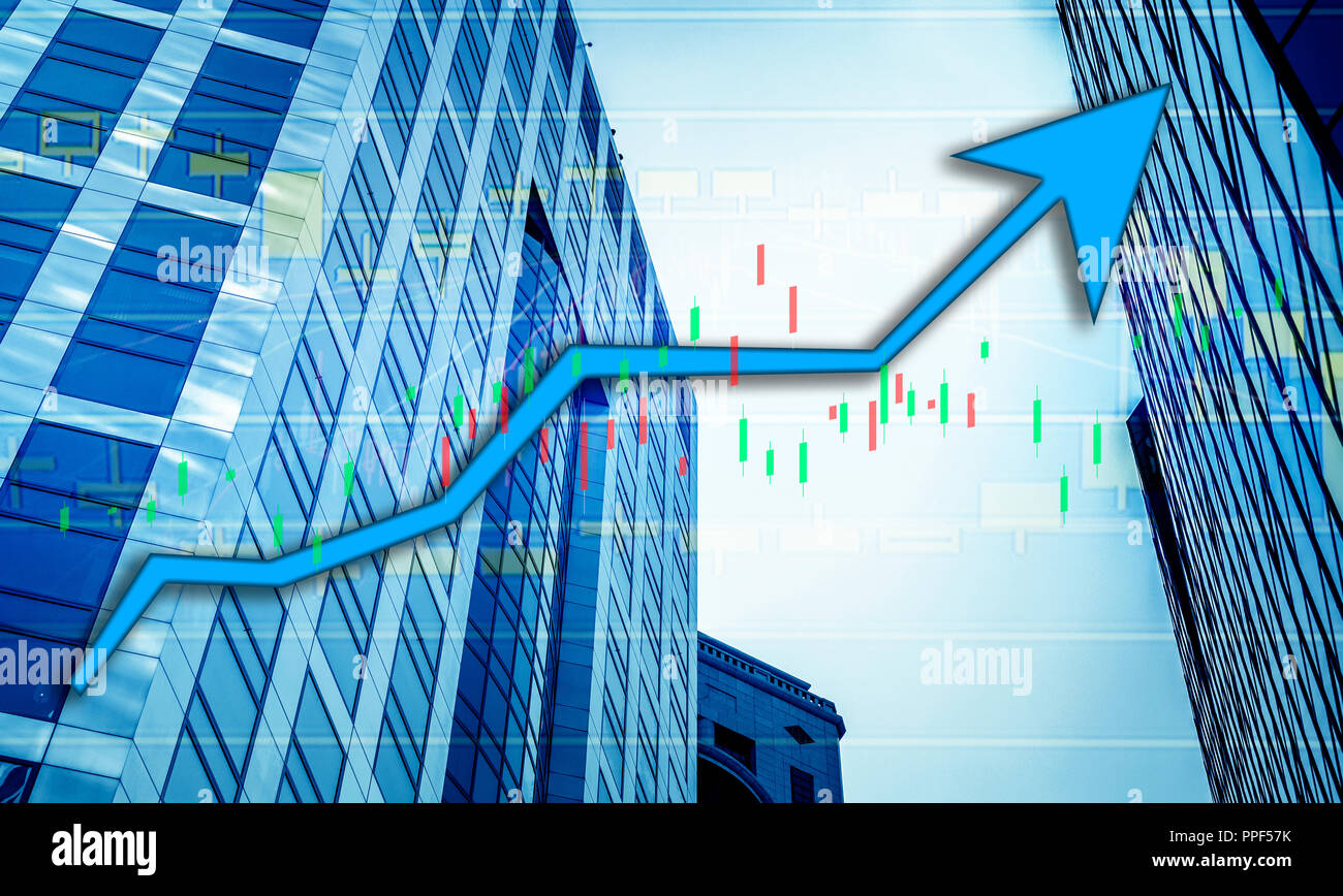 Edificios de Oficinas de Hong Kong con el toro azul (gráfico) el gráfico de  la bolsa de valores de índice Fotografía de stock - Alamy