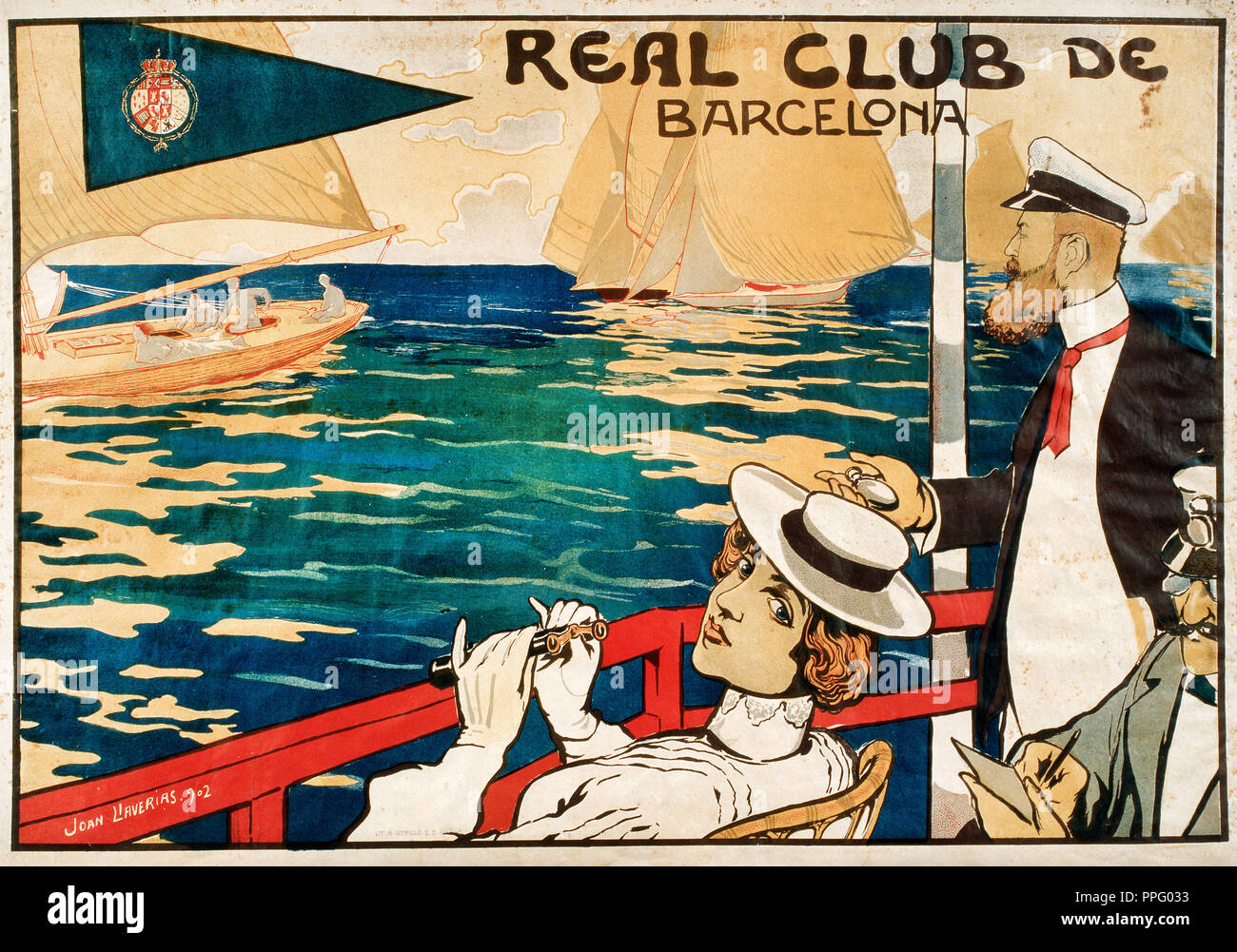 Joan Llaverias, Real Club de Barcelona 1902 Litografía sobre Papel de color. Museu Nacional d'Art de Catalunya, Barcelona, España. Foto de stock