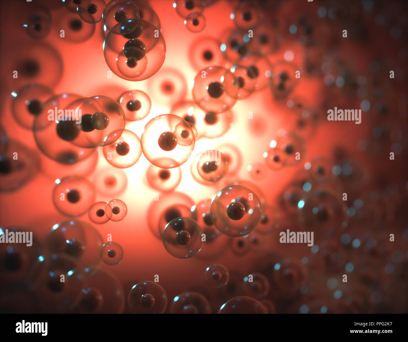 Imagen abstracta de las esferas en el concepto de ciencia. Estructura científica de la biología molecular, celular. Foto de stock