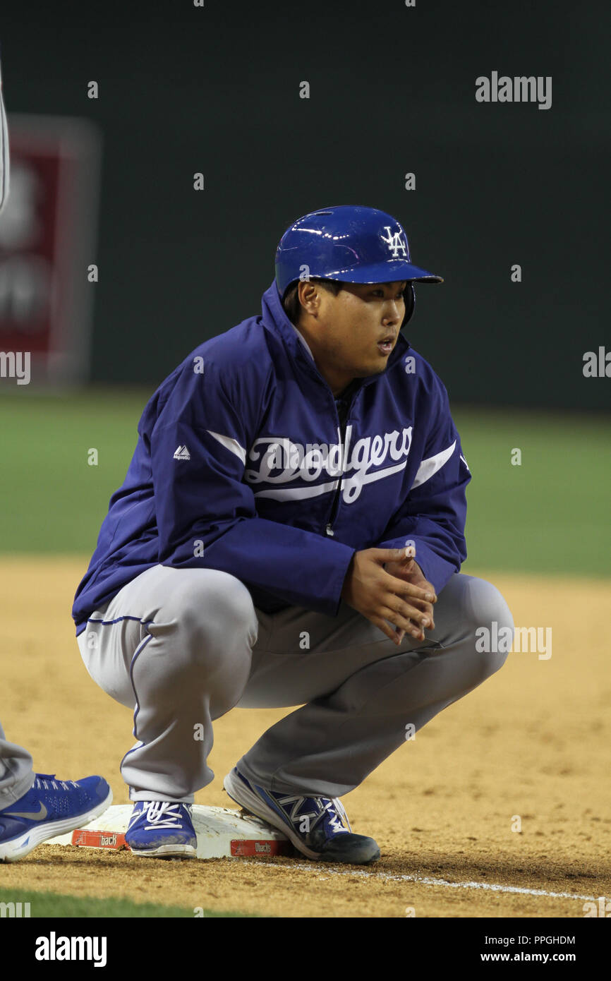Hyun-jin Ryu es un lanzador de béisbol profesional de Corea del Sur que juega para Los Angeles Dodgers en las Grandes Ligas de Béisbol desde 2013. Tras pasar se Foto de stock