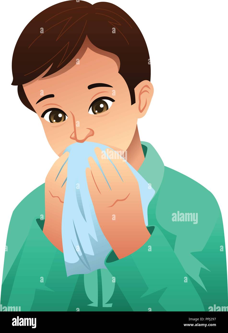 Una ilustración vectorial del hombre enfermo sonarse la nariz en un tejido  Imagen Vector de stock - Alamy