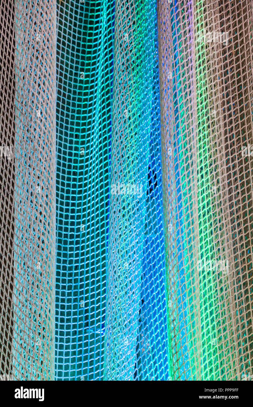 Red de pesca sena suspendido en seco, con retroiluminación en color Steveston Foto de stock
