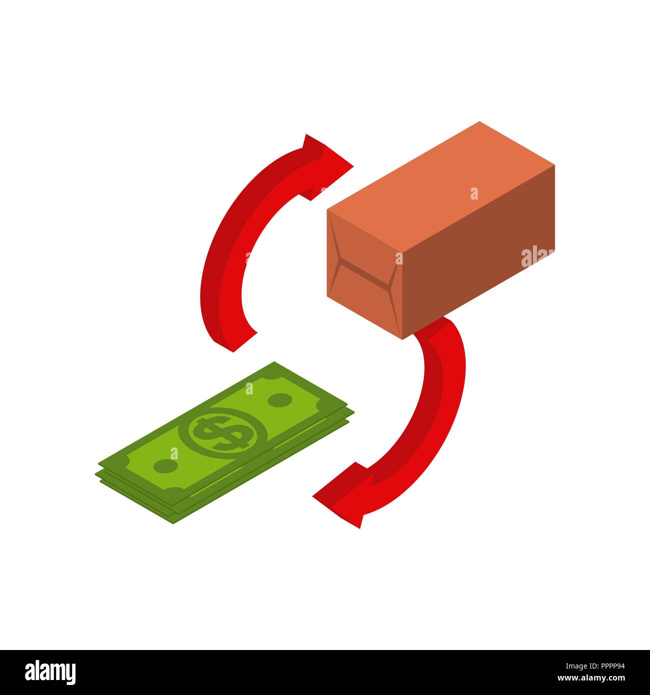 Intercambiar bienes por dinero. Dollar y mercancía. Las relaciones  financieras. Comprar y vender Imagen Vector de stock - Alamy