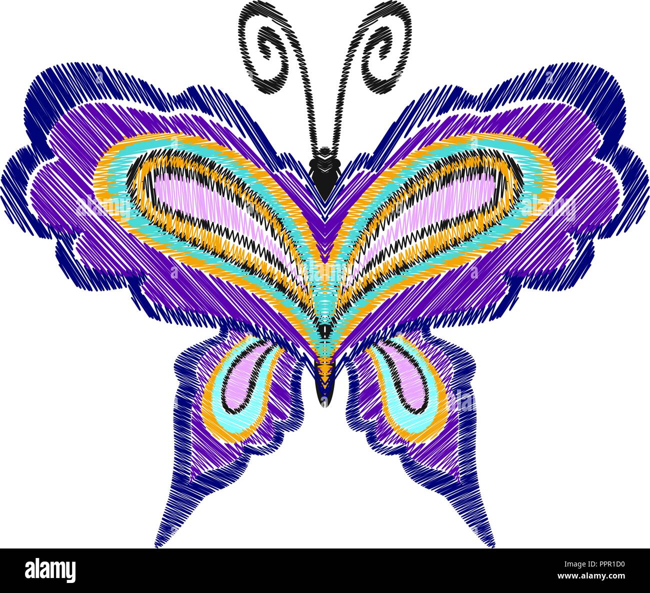 Butterfly Embroidery patrón. Elemento decorativo para bordados, parches y  pegatinas. Ilustración vectorial en estilo dibujados a mano Imagen Vector  de stock - Alamy