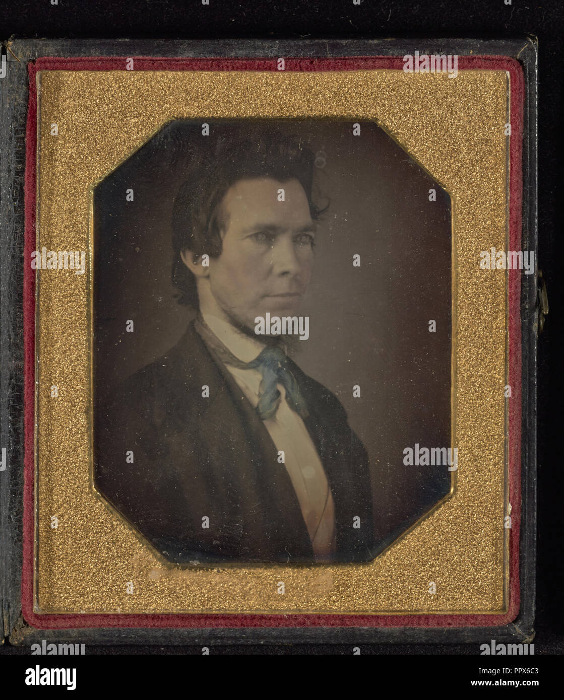 Retrato de un hombre de perfil; American; alrededor de 1840; daguerrotipo, mano de color Foto de stock