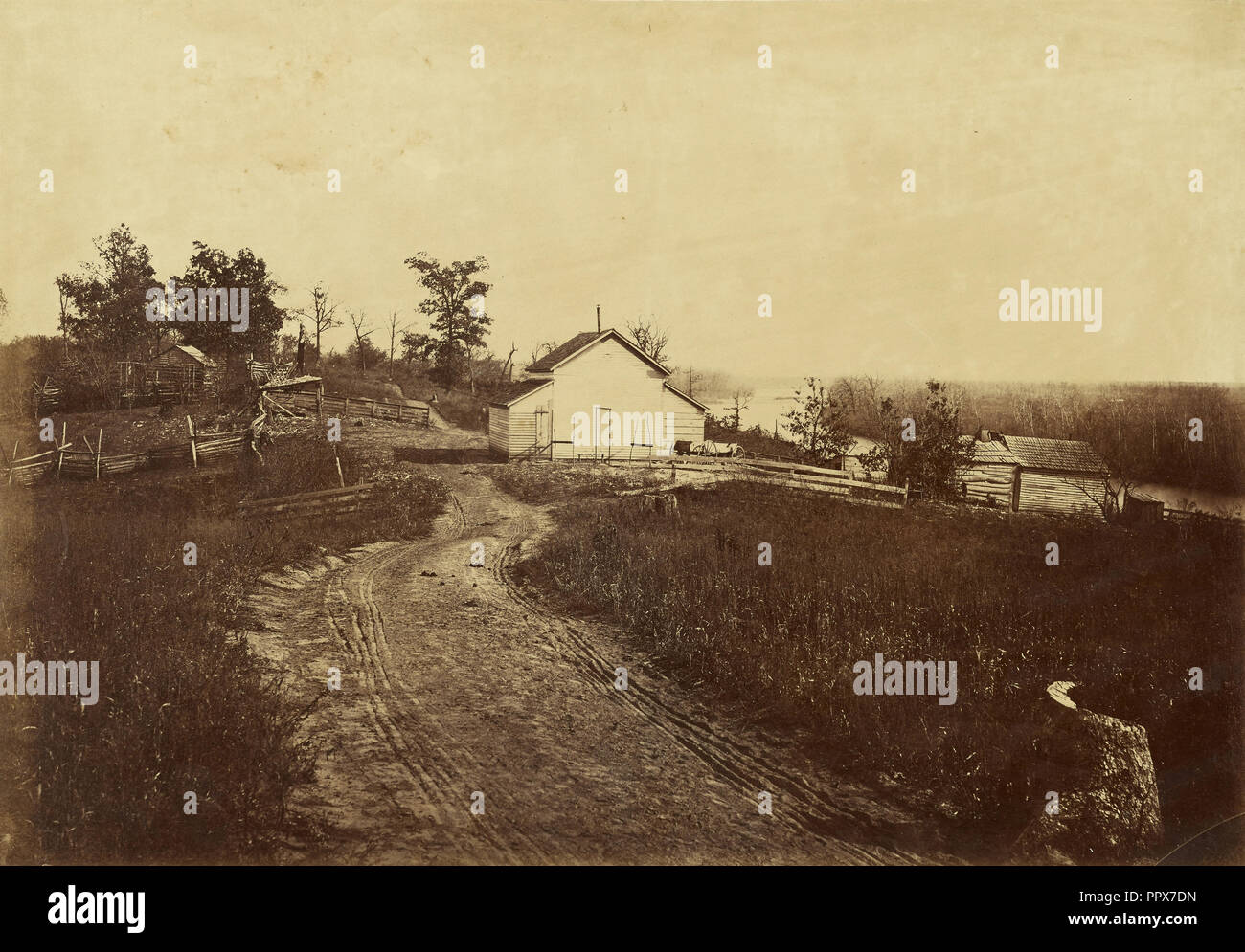 Granja de indios en la Reserva de Delaware, Kansas; Alexander Gardner, Americano, nacido en Escocia, 1821 - 1882, 1867; Albúmina silver Foto de stock