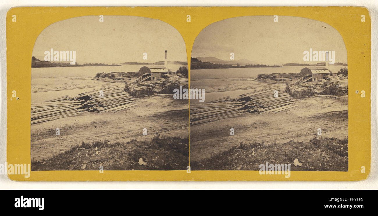 Prouty & Molineros Saw Mill Stream; L.E. Thayer, American, Activa 1870 - 1880, aproximadamente 1870; Albúmina imprimir plata Foto de stock