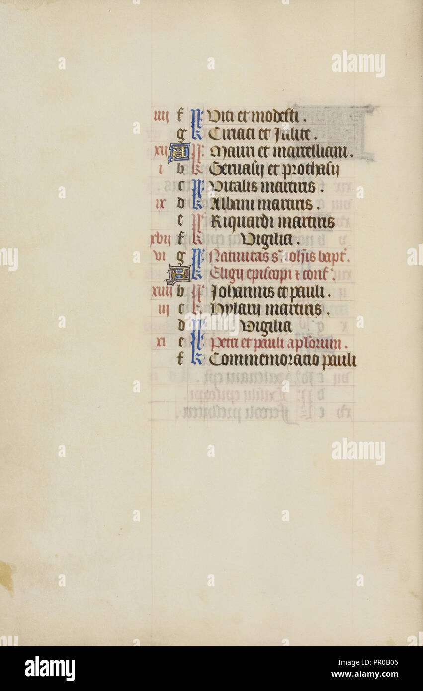 Página del calendario; Brujas, iluminados, Bélgica; 1450s; témperas de colores, hojas de oro, oro, pintura y tinta sobre pergamino; Hoja: 26.4 Foto de stock