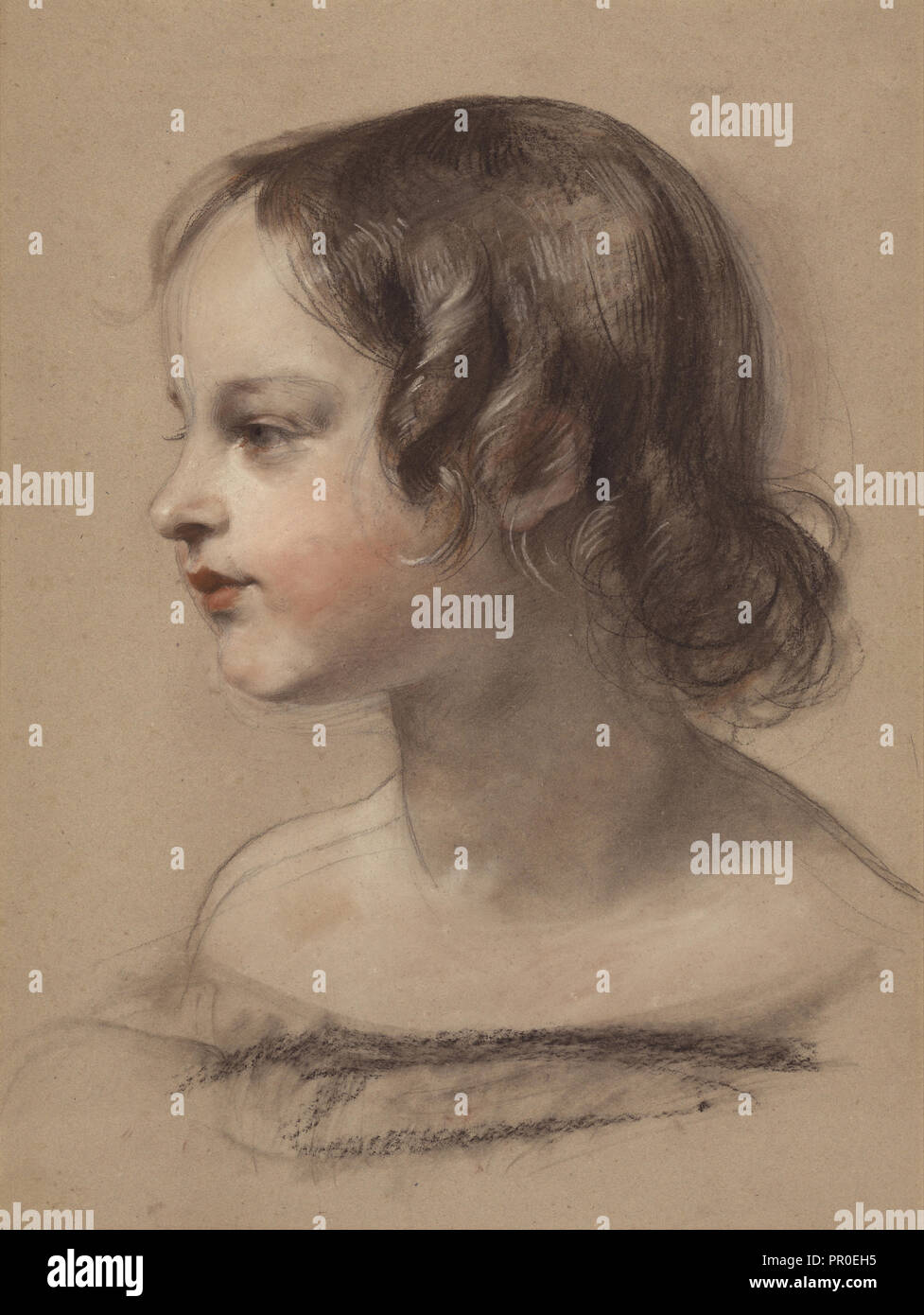 Retrato de un joven; Sir Edwin Henry Landseer, inglés, 1802 - 1873, Gran Bretaña; alrededor de 1840 - 1845; blanco y negro Foto de stock