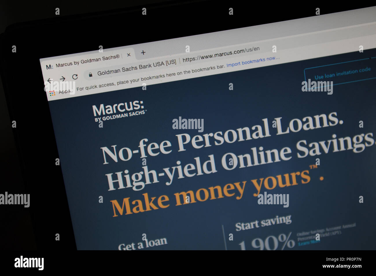 El sitio de internet de American del Banco Marcus por Goldman Sachs en un ordenador Foto de stock