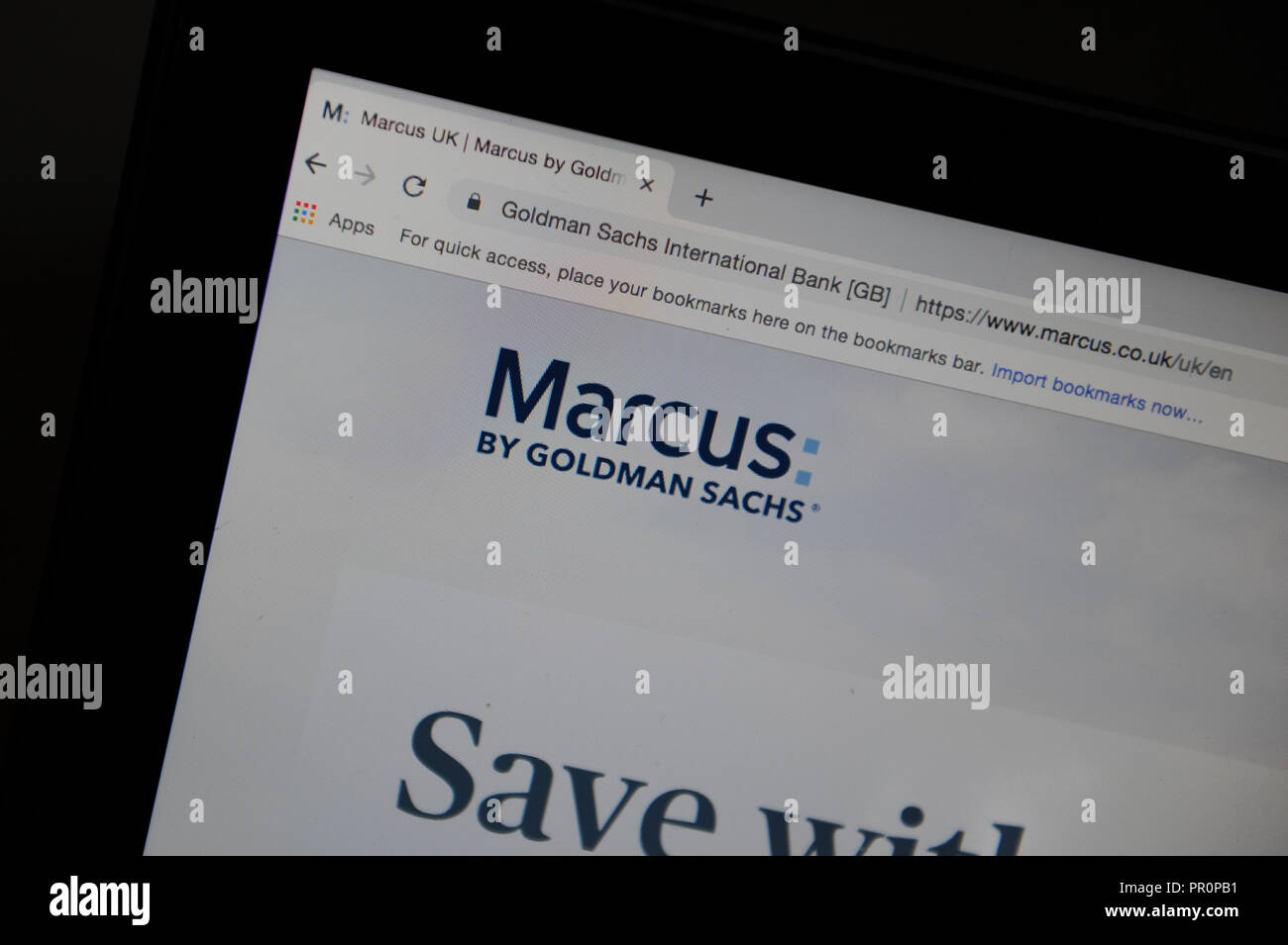 El sitio web en inglés de la Marcus Bank por Goldman Sachs en un ordenador Foto de stock