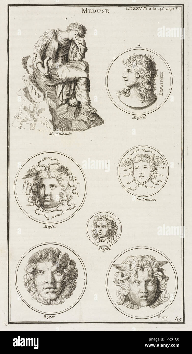 Meduse, L'antiquité et représentée expliquée en cifras, Bellori, Giovanni Pietro, 1613-1696, Buagni, Giovanni Francesco Foto de stock