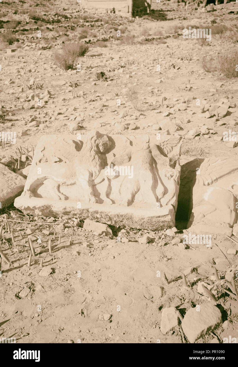 Petra en Transjordania. El tallado en piedra. 1900, Jordania, Petra, extinto ciudad Foto de stock