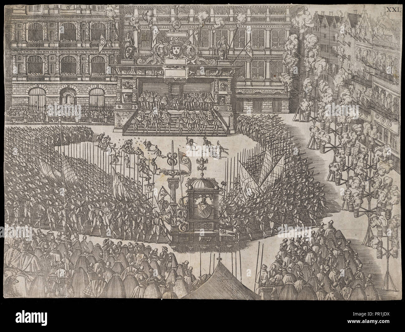 Las fiestas en honor de la entrada en Amberes de Francisco, duque de Anjou y de Alençon, teatro italiano imprime, Plantin Foto de stock