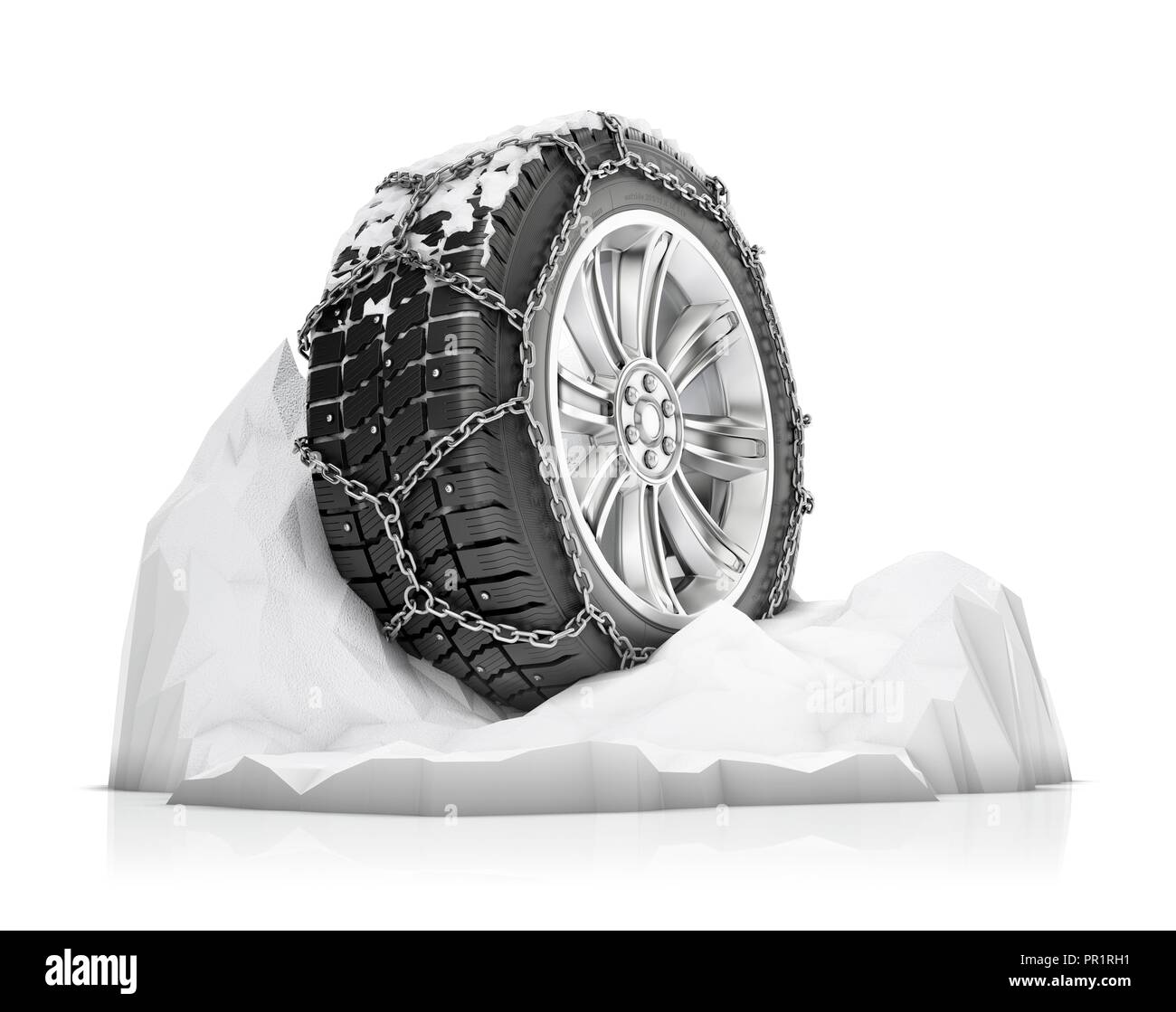 La cadena de nieve en el neumático, la ilustración. Foto de stock