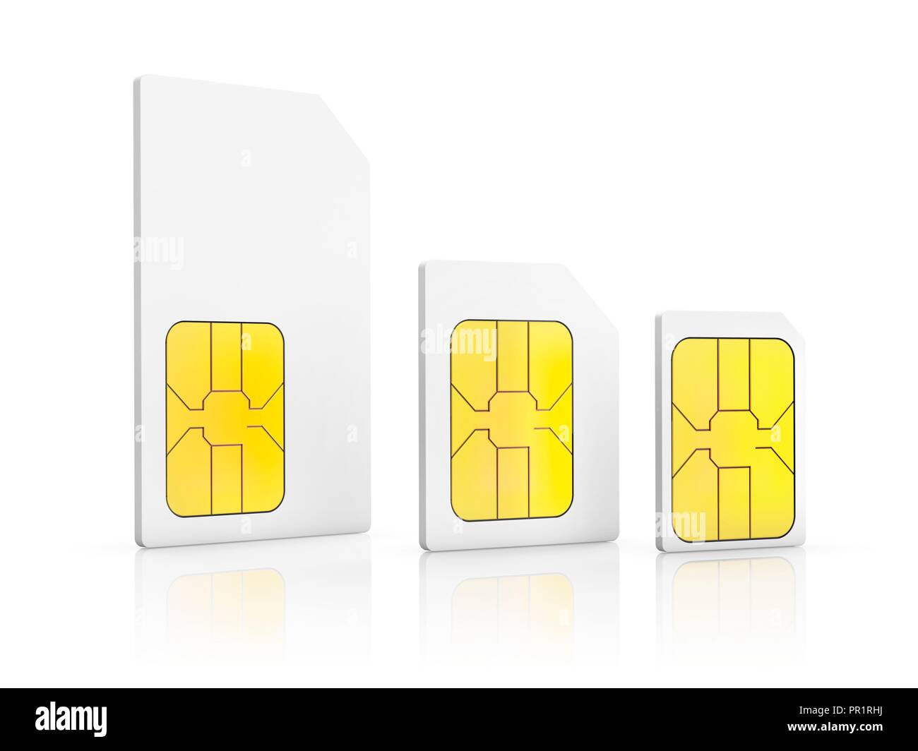 Tres tamaños de tarjeta SIM. Ilustración de un mini-SIM, una micro-SIM y un  nano-SIM Fotografía de stock - Alamy