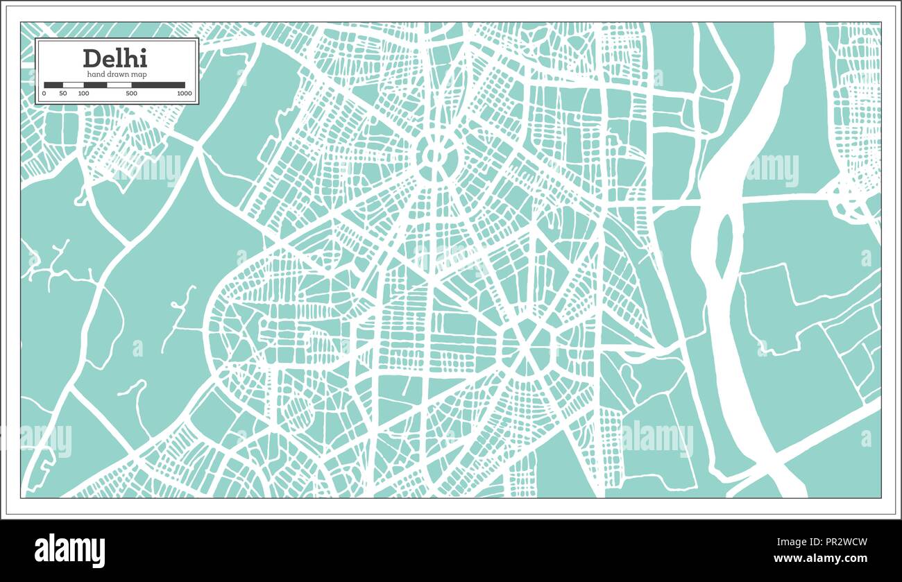 Mapa de la ciudad de Delhi India en estilo retro. Mapa de esquema. Ilustración vectorial. Ilustración del Vector