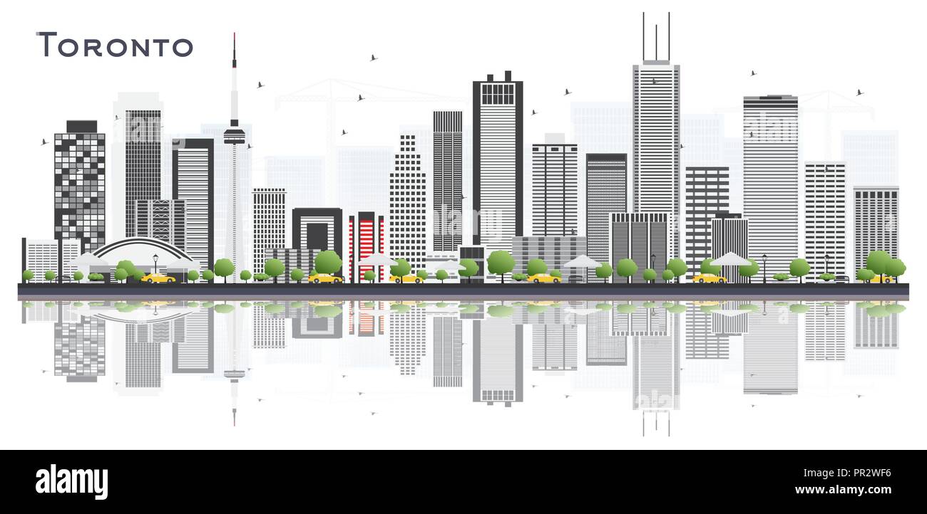 Toronto, Canadá, el horizonte de la ciudad, con edificios de colores y reflejos aislado en blanco. Ilustración vectorial. Ilustración del Vector