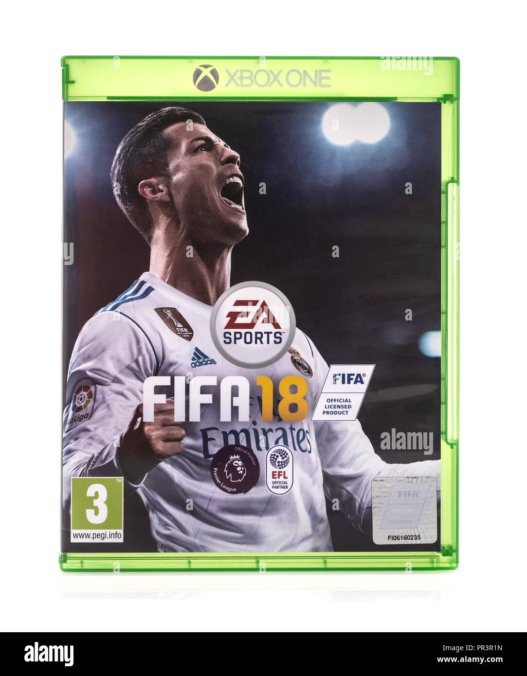 SWINDON, Reino Unido - 28 de septiembre de 2019: FIFA 2018 de EA Sports para XBox una consola. Foto de stock