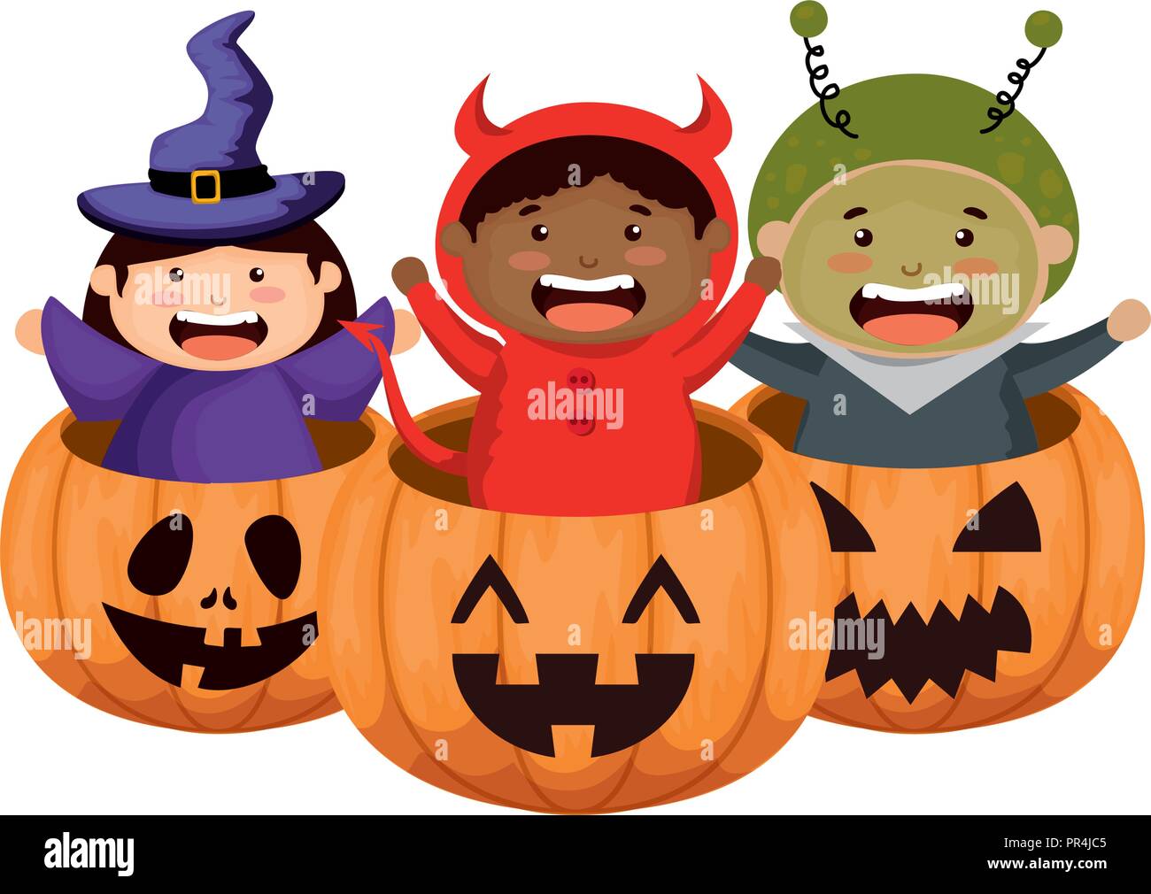 Los niños disfrazados con calabazas de Halloween diseño ilustración  vectorial Imagen Vector de stock - Alamy