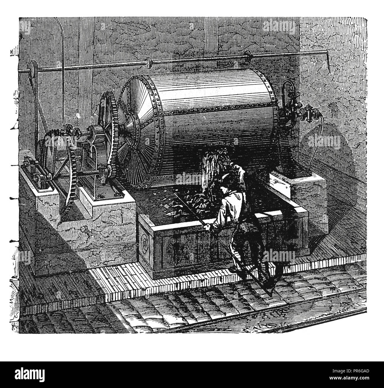 Siglo 19 ilustración de una caldera para el lavado de trapos para la industria del papel.Publicado en Novoveki Izumi u obrtu umjetnosti znanosti, i por el dr. Bogos Foto de stock