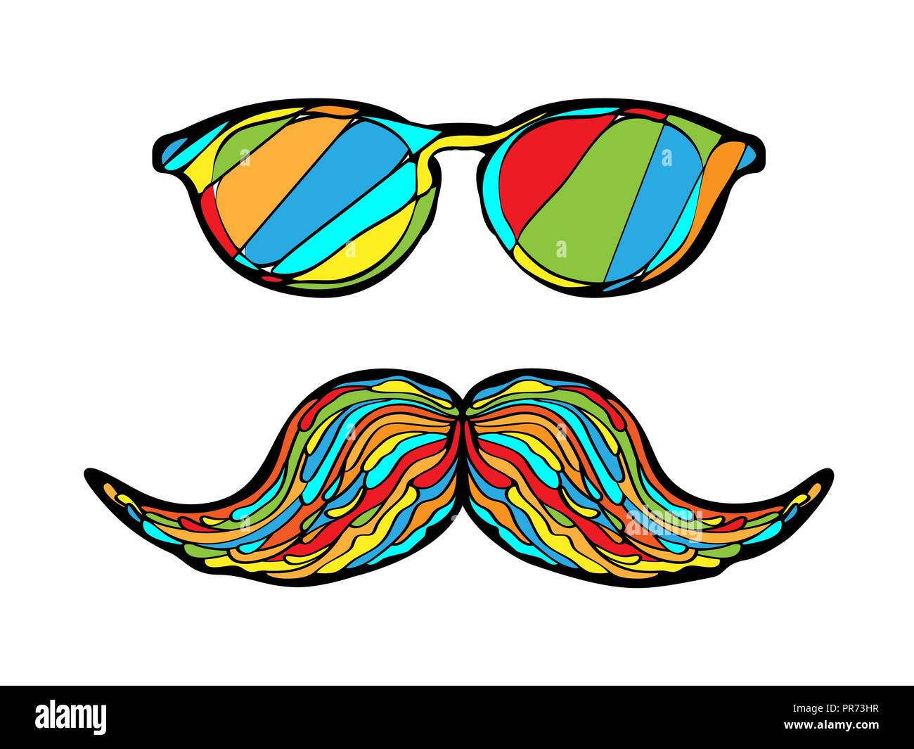 El hombre de vidrio y bigote colorida imagen. Ilustración vectorial. Ilustración del Vector