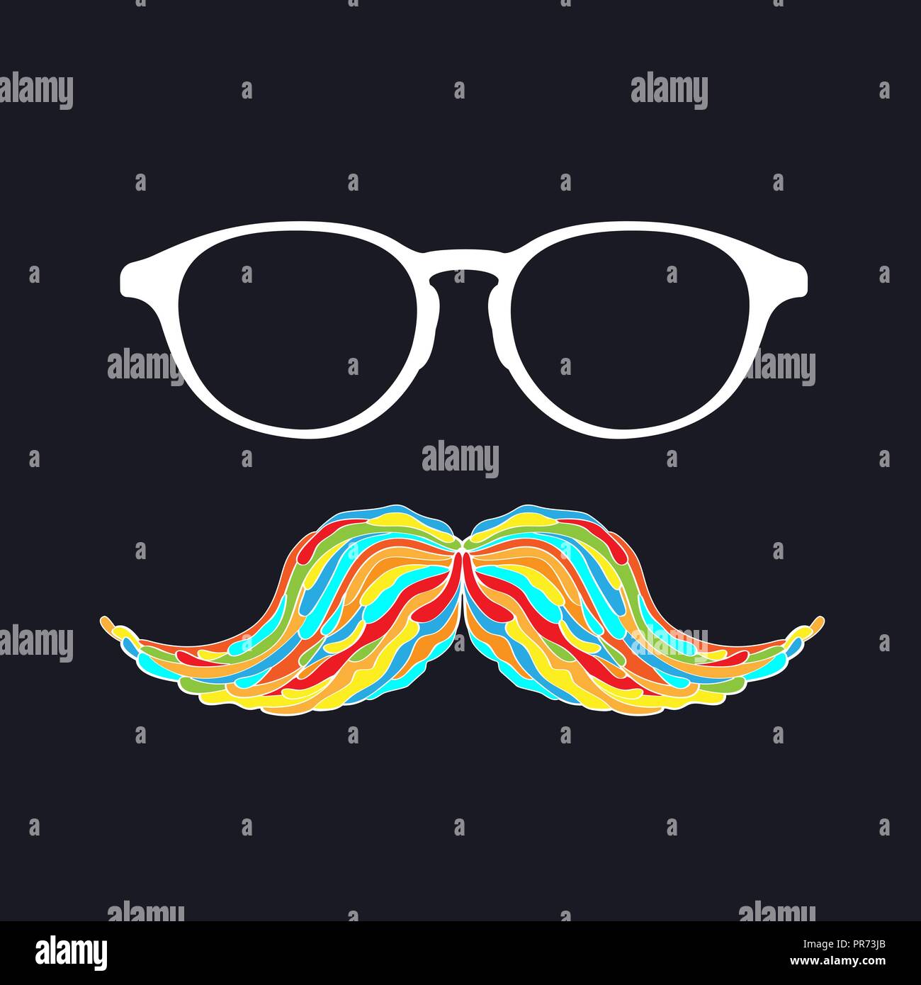 El hombre de vidrio y bigote colorida imagen. Ilustración vectorial. Ilustración del Vector