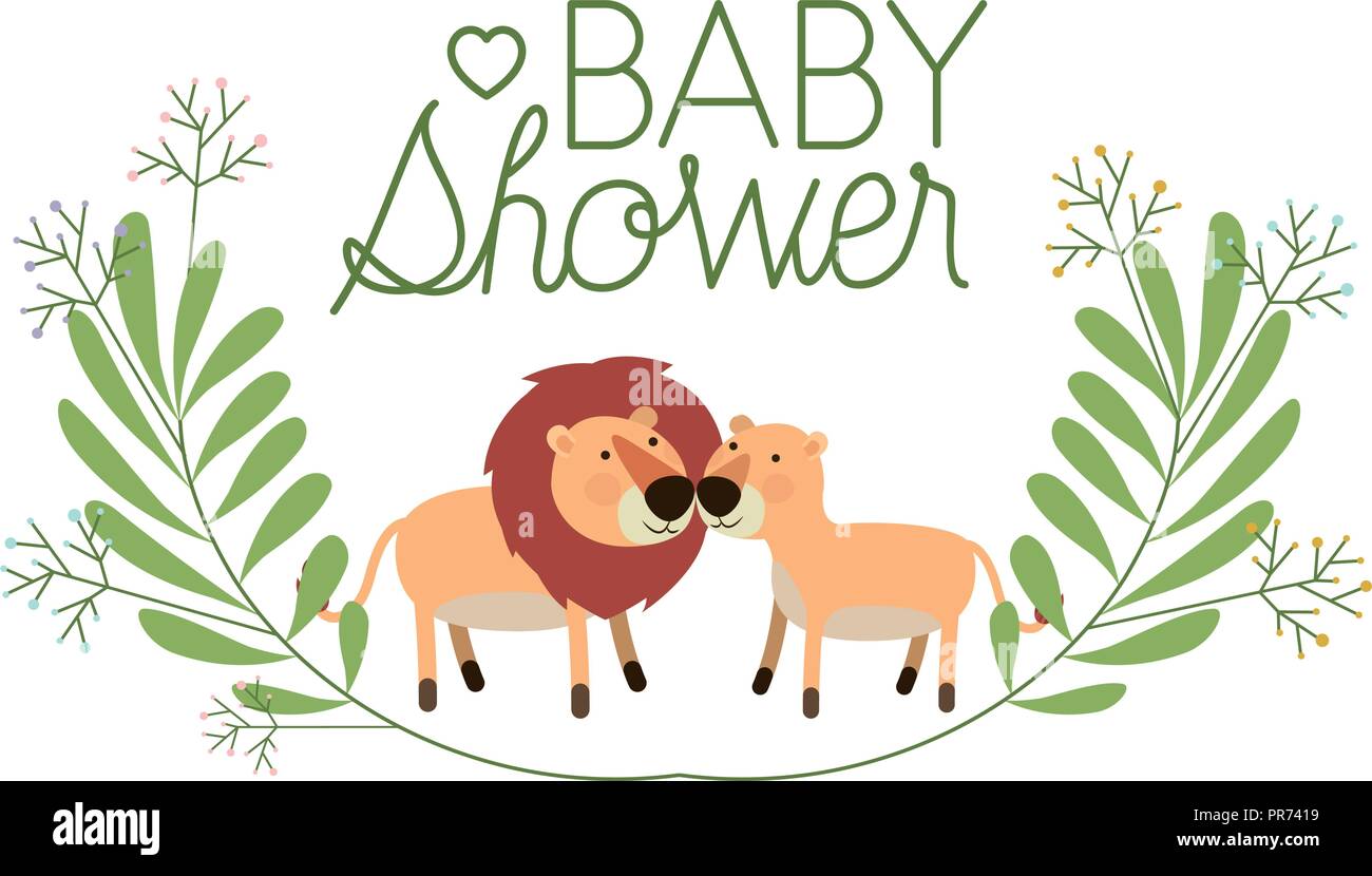 Linda pareja de leones con corona tarjeta de baby shower ilustración  vectorial Imagen Vector de stock - Alamy