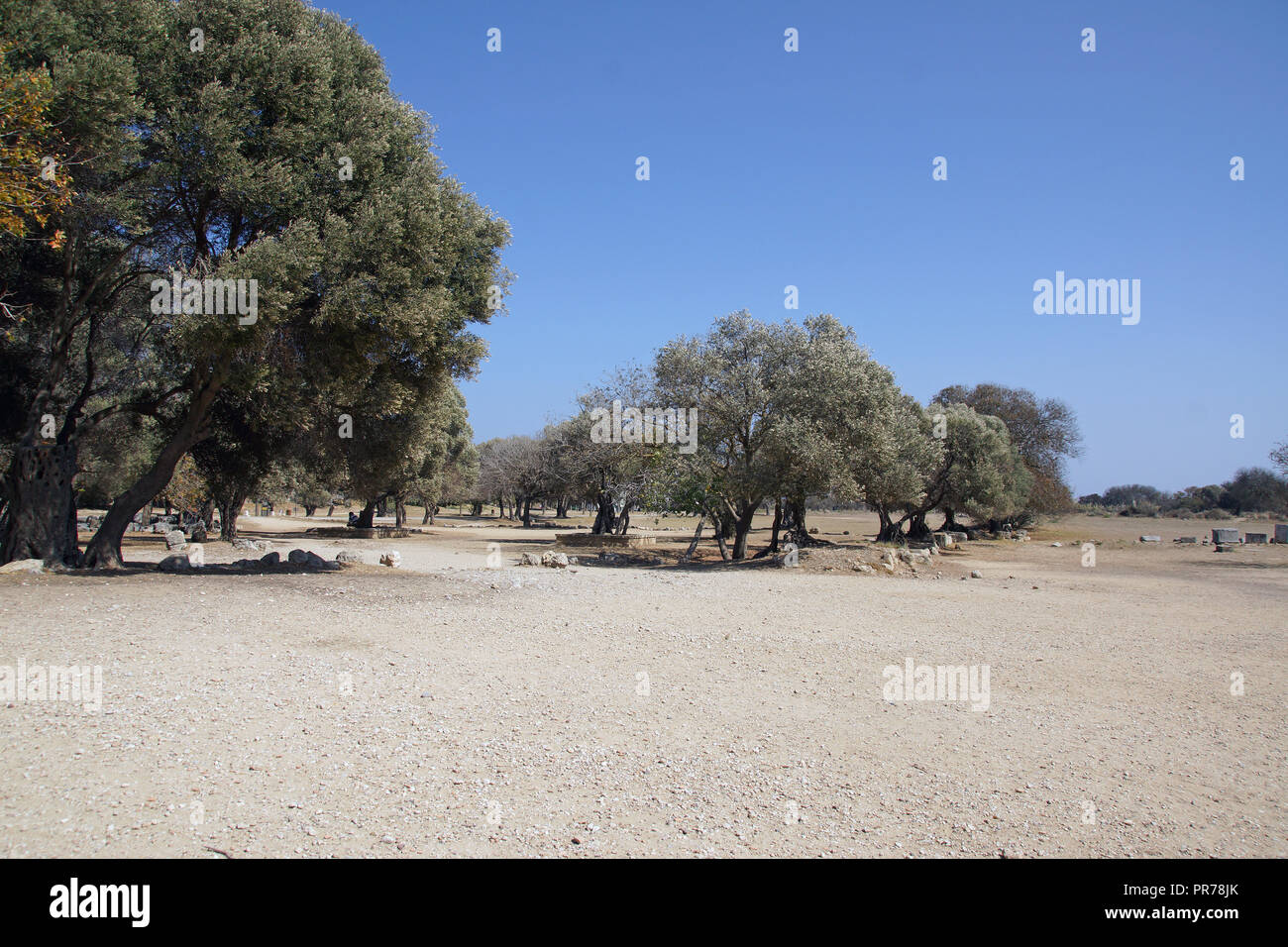 Paisaje de los alrededores del sitio arqueológico en Rodas, Grecia Foto de stock