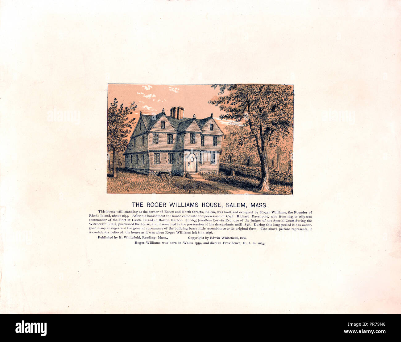 La casa de Roger Williams, Salem, Massachusetts (1886) impreso Foto de stock