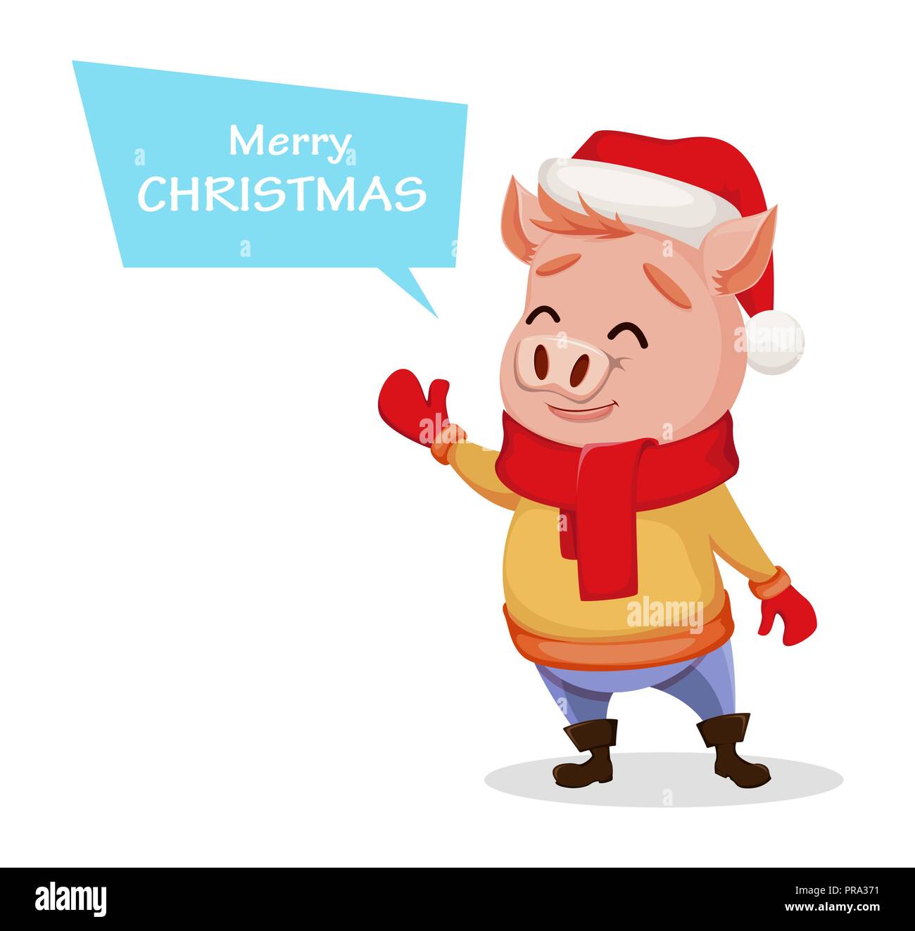 Feliz Navidad. Lindo cerdo vestidos de Santa Claus sombrero y bufanda.  Alegre, divertido personaje de dibujos animados. Ilustración vectorial  Imagen Vector de stock - Alamy