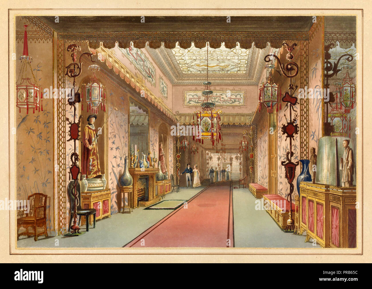 John Nash, el chino Galería como era, Placa XV en ilustraciones de Her Majesty's Palace en Brighton, 1820 Aguafuerte y Aguatinta, pincel y acuarela, Foto de stock