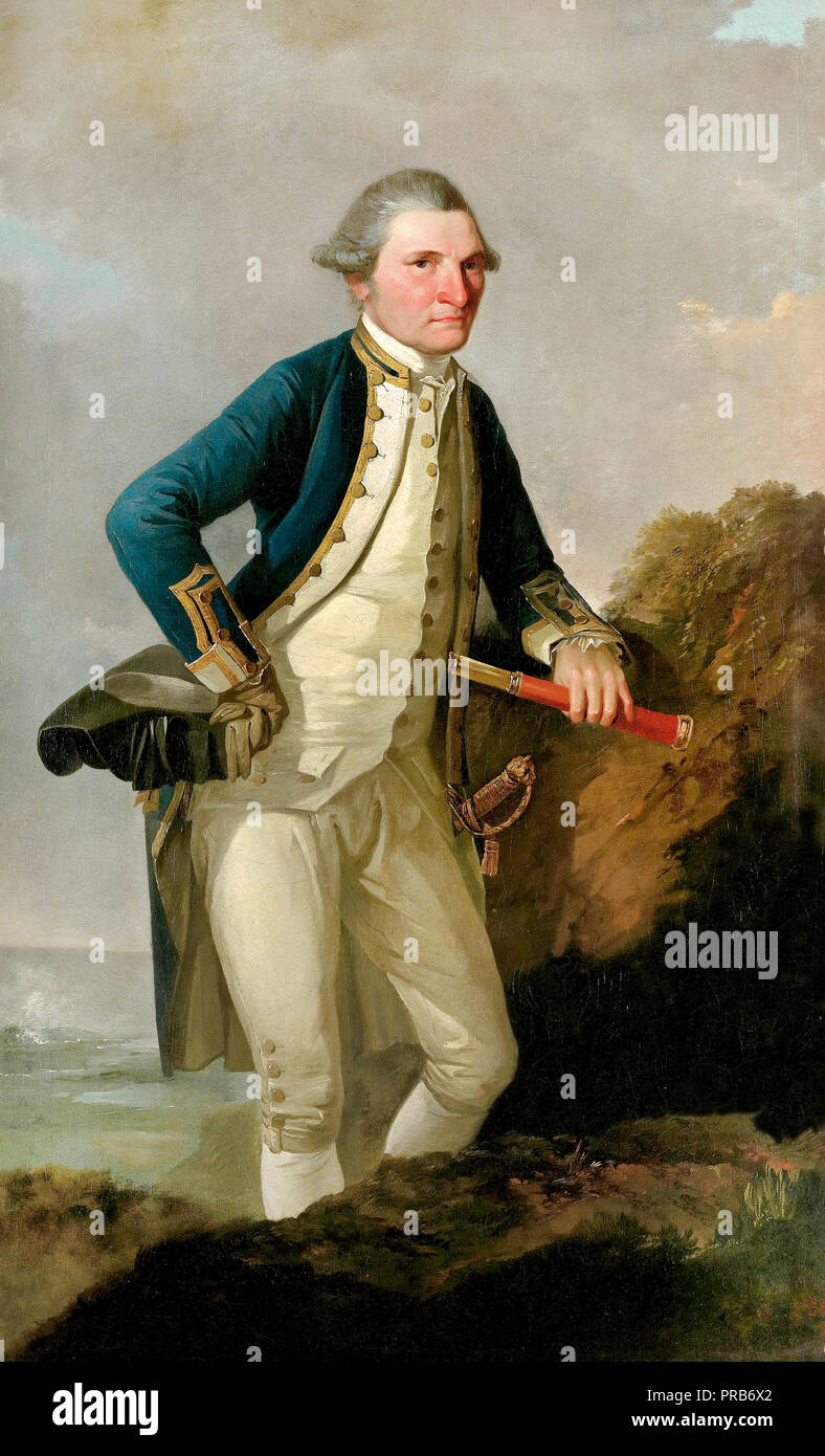 John Webber, retrato del Capitán James Cook, circa 1780, óleo sobre lienzo, Museo de Nueva Zelanda Te Papa Tongarewa, Wellington, Nueva Zelanda. Foto de stock