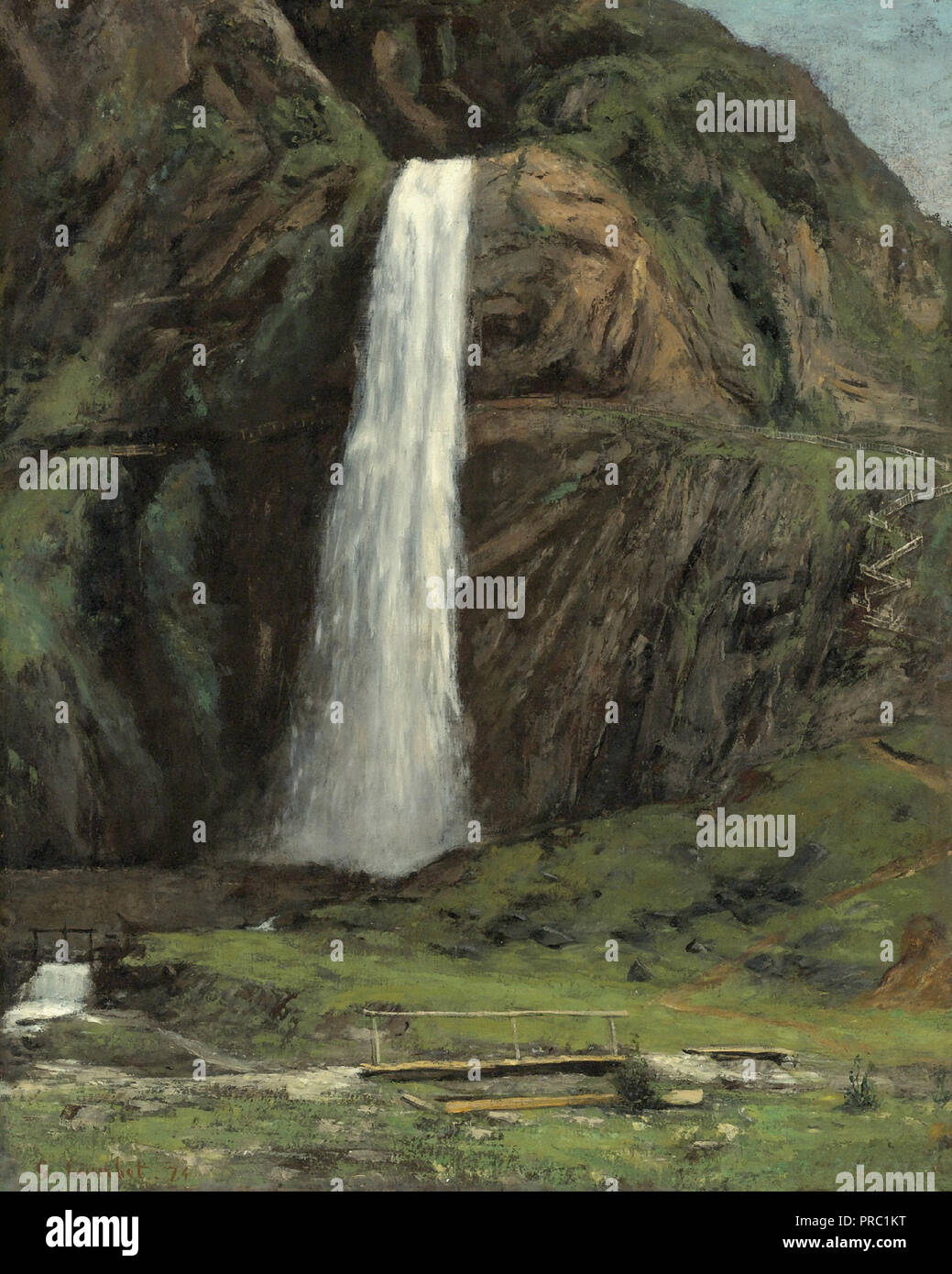 Gustave Courbet - ONU Pont Piétonnier et Une Cascade En Montagne Foto de stock