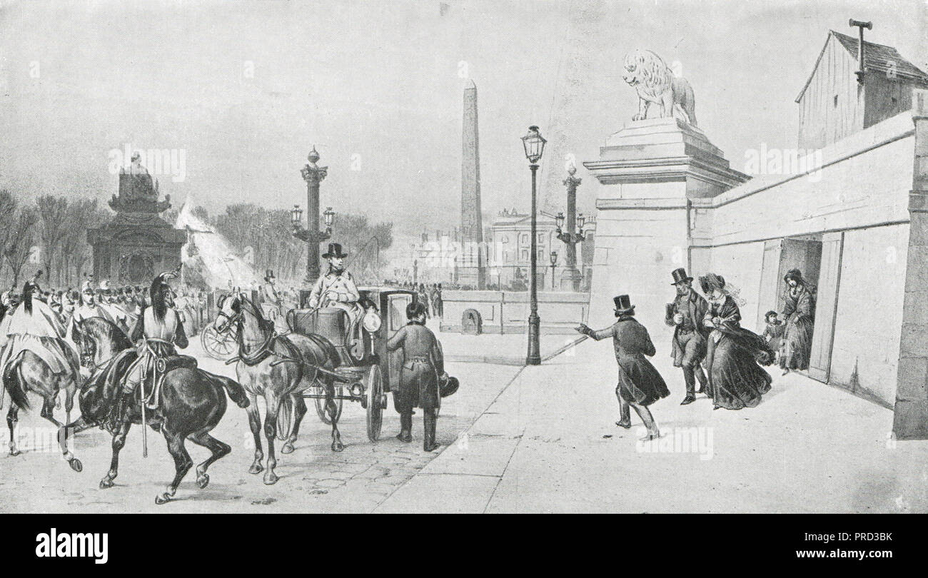 Vuelo del rey Louis Philippe de París, Francia, durante la Revolución Francesa de 1848 Foto de stock