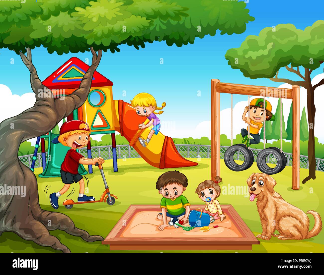 Niños jugando en el parque infantil ilustración Imagen Vector de stock - Alamy Niños jugando en el parque infantil ilustración Imagen Vector de stock - Alamy