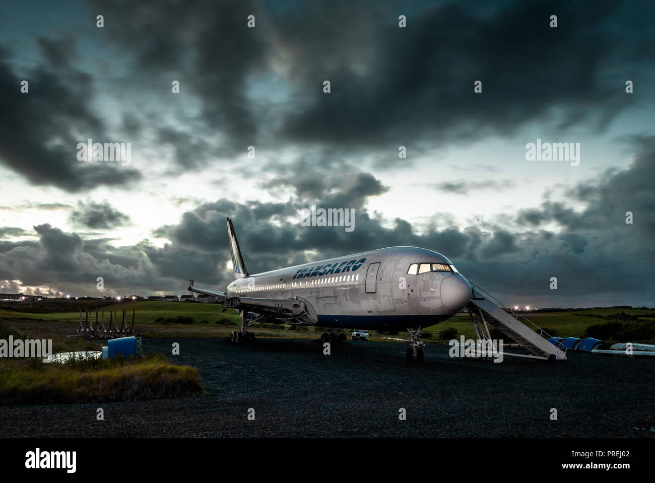 Enniscrone, Sligo, Irlanda. El 7 de junio de 2017. Retirado los Boeing 767 en el estrafalario Glamping Village en Enniscrone Co. Sligo. El sitio es presentl Foto de stock