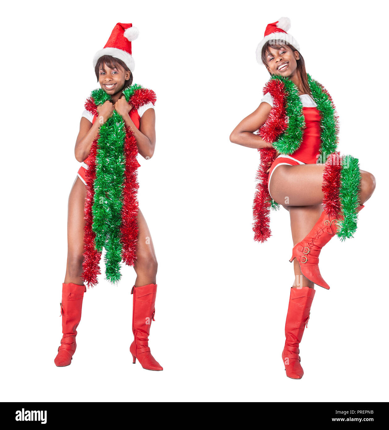 Sexy chica africana vestida con un traje de Santa Claus, festividades de  Navidad y Año Nuevo Fotografía de stock - Alamy