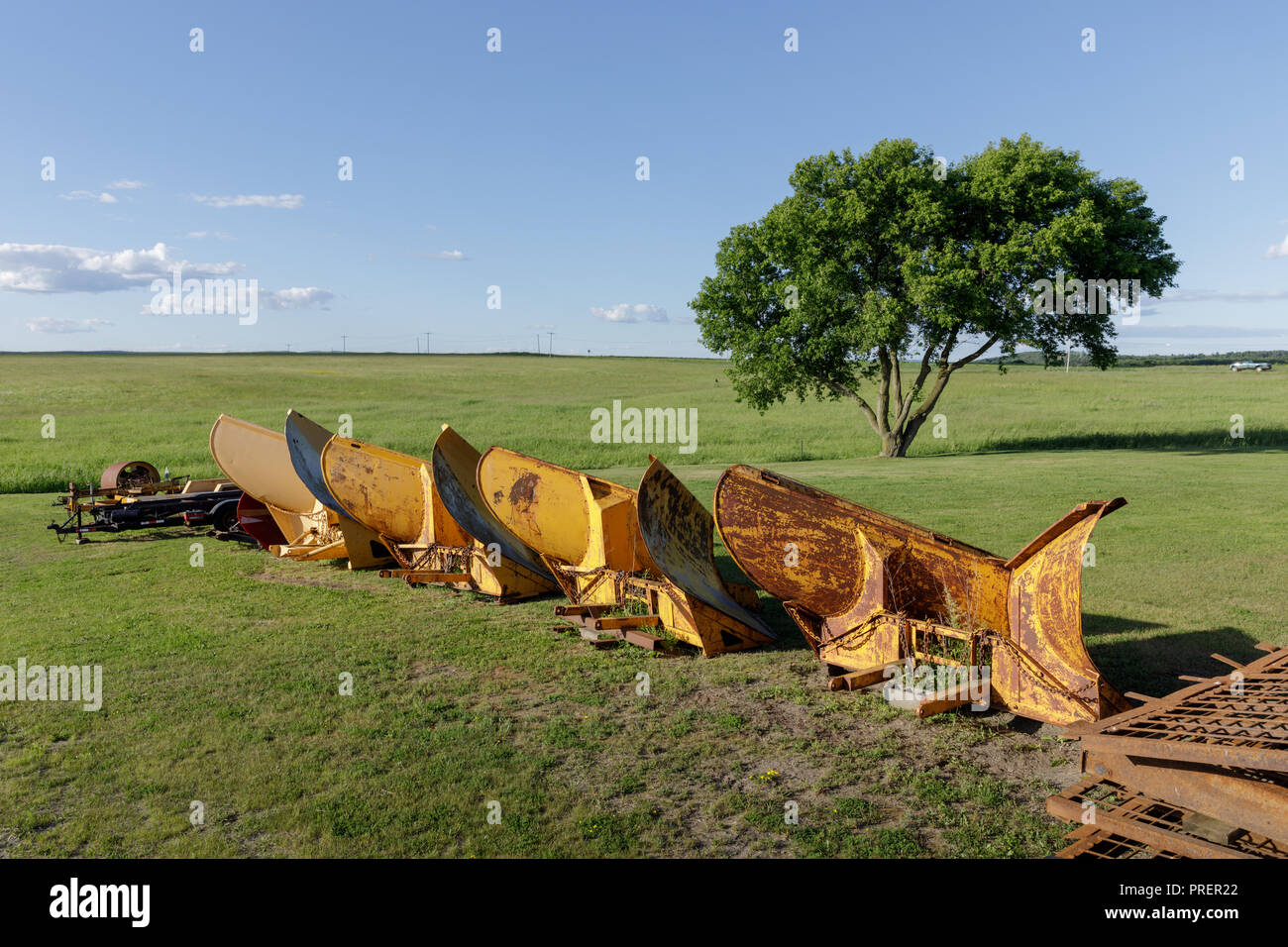 Cuchillas de arado descansando durante el verano, la ciudad del Palatino, el condado de Montgomery, Mohawk Valley, Estado de Nueva York. Foto de stock