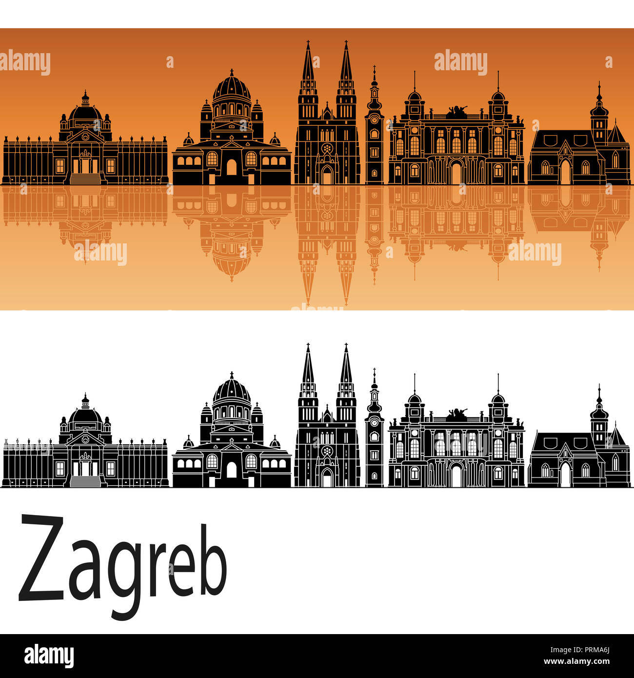 Zagreb skyline de fondo naranja en archivo vectorial editable Foto de stock
