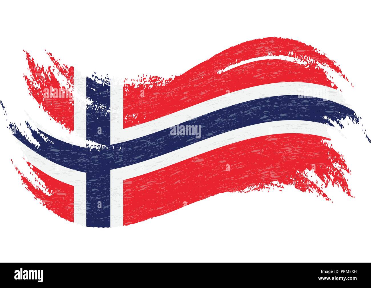 La bandera nacional de Noruega, diseñado con trazos de pincel,aislado sobre un fondo blanco. Ilustración vectorial. Ilustración del Vector