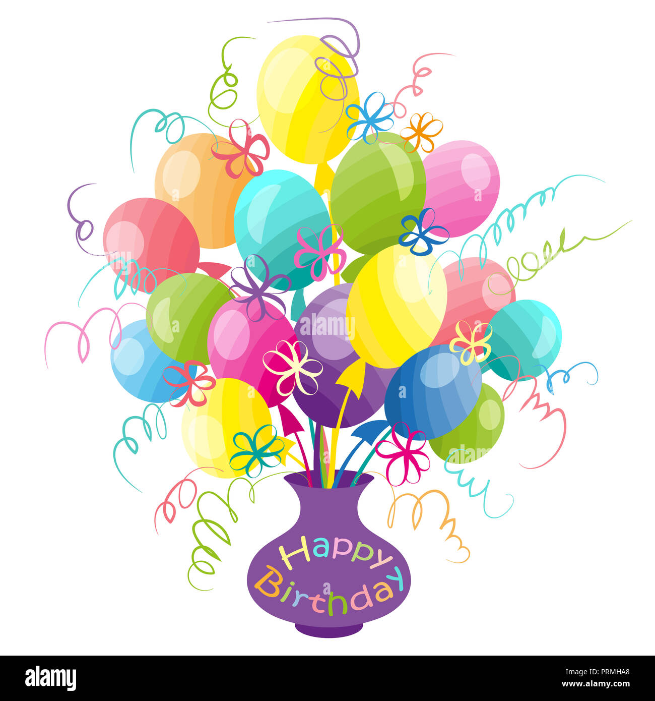Feliz Cumpleaños tipografía diseño de tarjetas de felicitación y póster con  confeti, globos, flores en el jarrón, plantilla de diseño para la  celebración de cumpleaños Fotografía de stock - Alamy