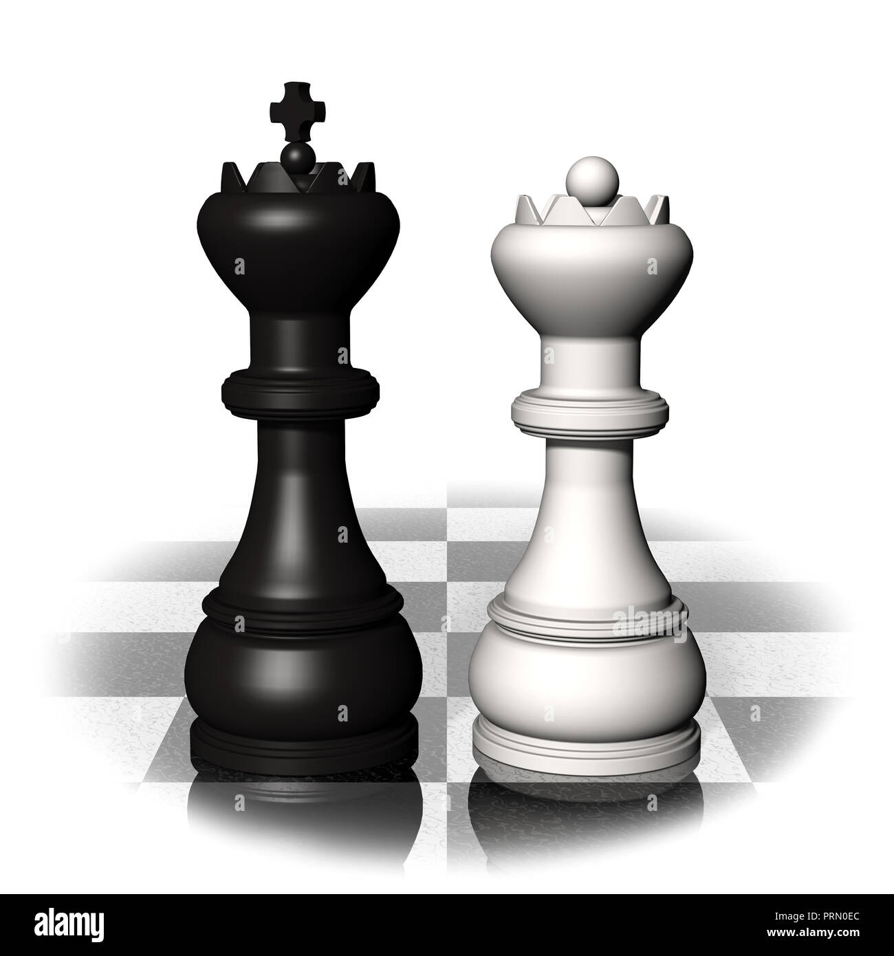 Ilustración 3D. El rey y la reina de ajedrez, el blanco y el negro  Fotografía de stock - Alamy