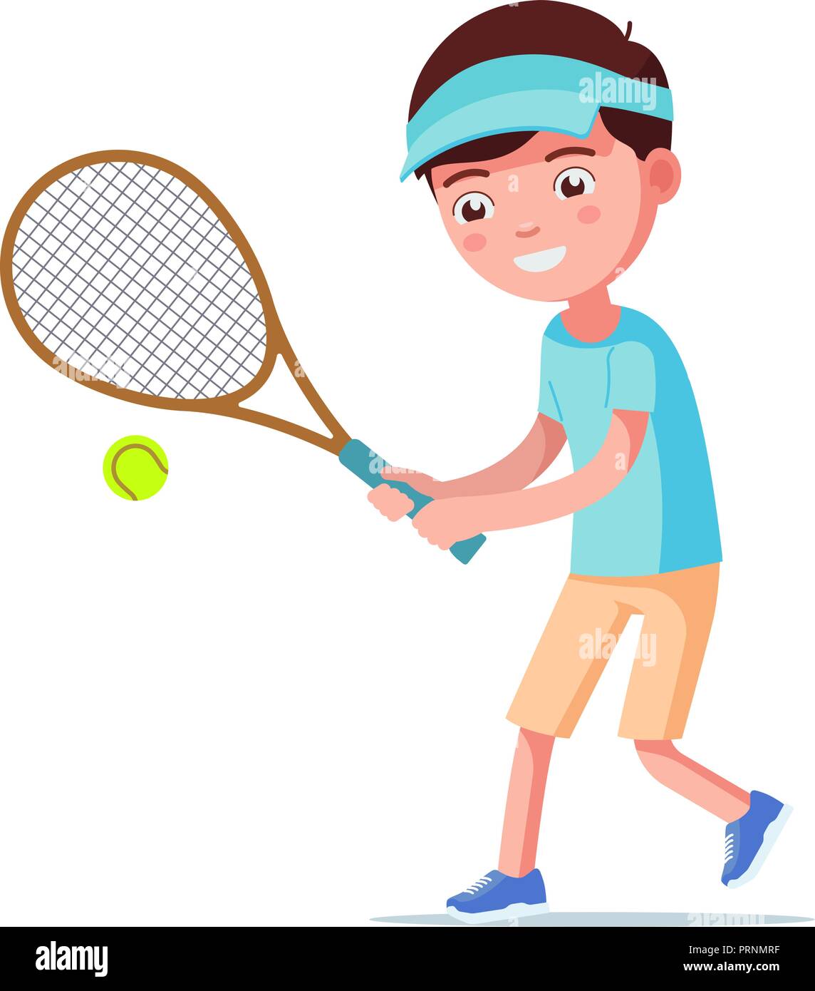 Ilustración vectorial cartoon boy jugar tenis Imagen Vector de