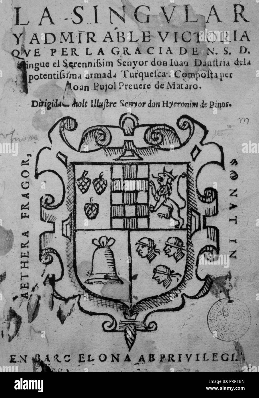 LA SINGULAR...POEMA,S.XVI. POEMAS SOBRE LA BATALLA DE Lepanto. 1573. Museo:  BIBLIOTECA DE CATALUNYA Fotografía de stock - Alamy