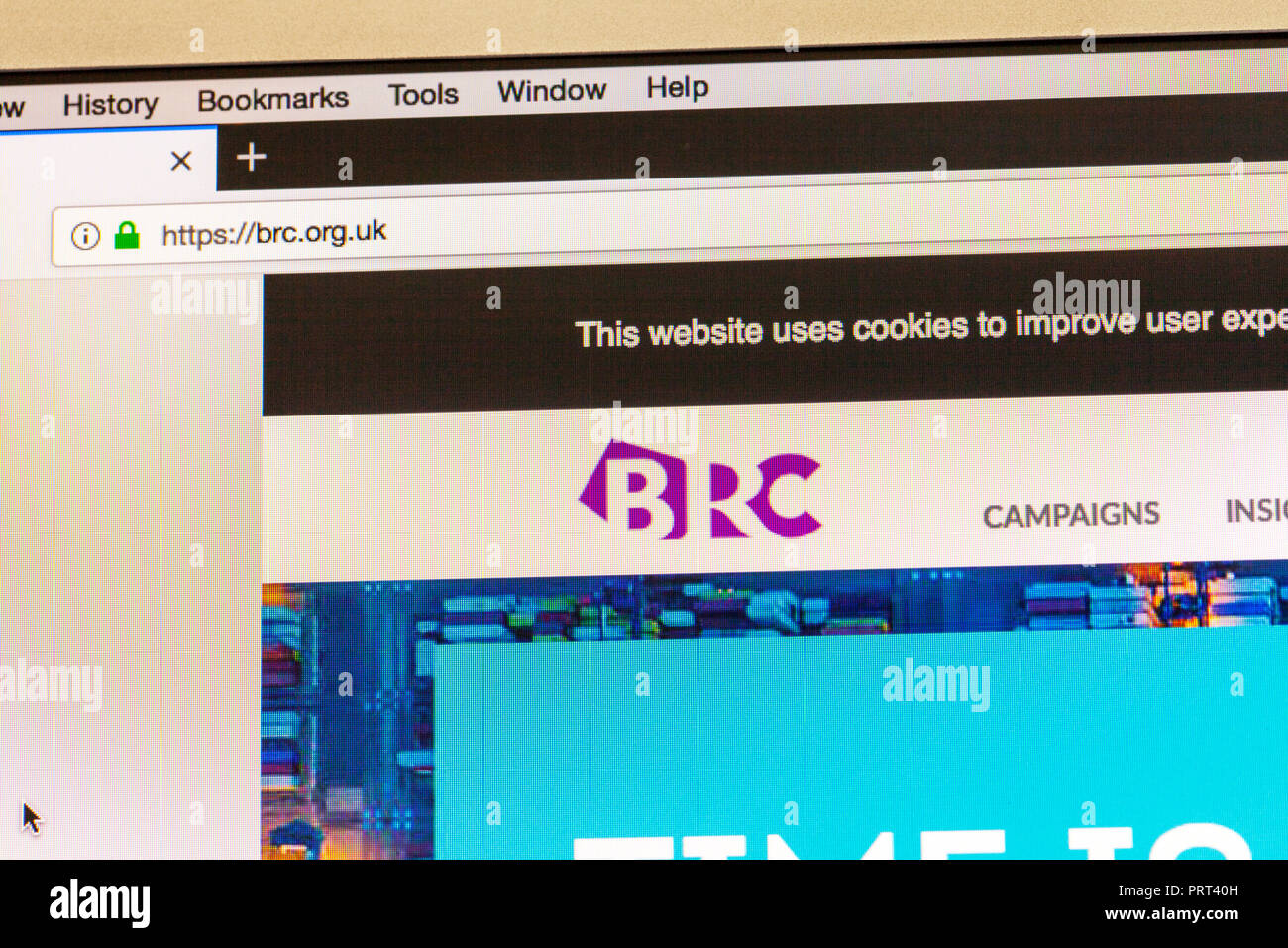 Sitio web oficial de la British Retail Consortium, la asociación comercial para todos los minoristas del Reino Unido. BRC, BRC BRC org, página web, logo, BRC BRC homepage Foto de stock