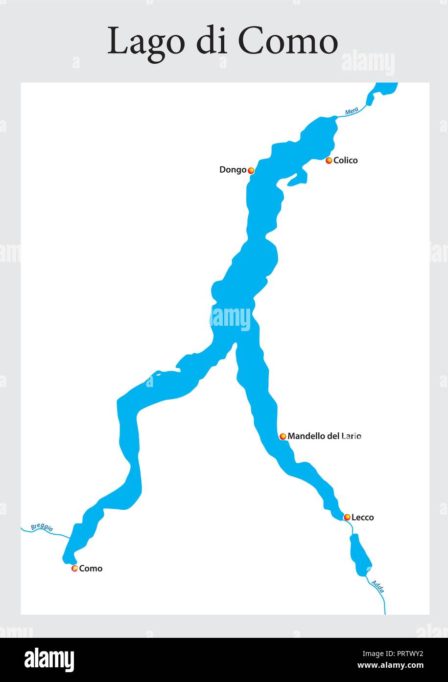 Pequeño esbozo de mapa de la parte superior del lago italiano de Como, Italia Imagen Vector de Pequeño esbozo de mapa de la parte superior del lago italiano de Como, Italia Imagen Vector de