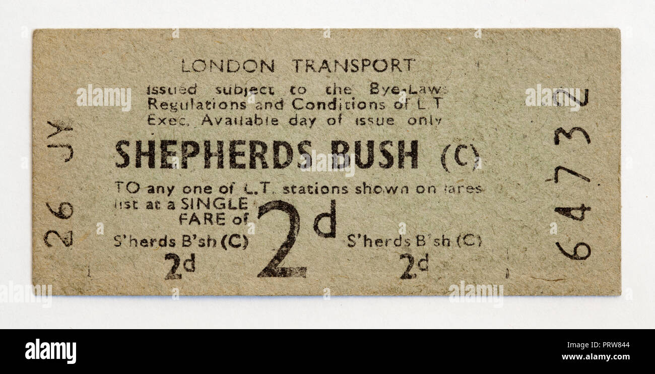 Vintage 1950 Londres billete de metro - estación de Shepherds Bush. Foto de stock